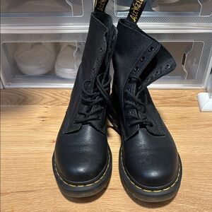 Black Leather Boots with Yellow Stitching